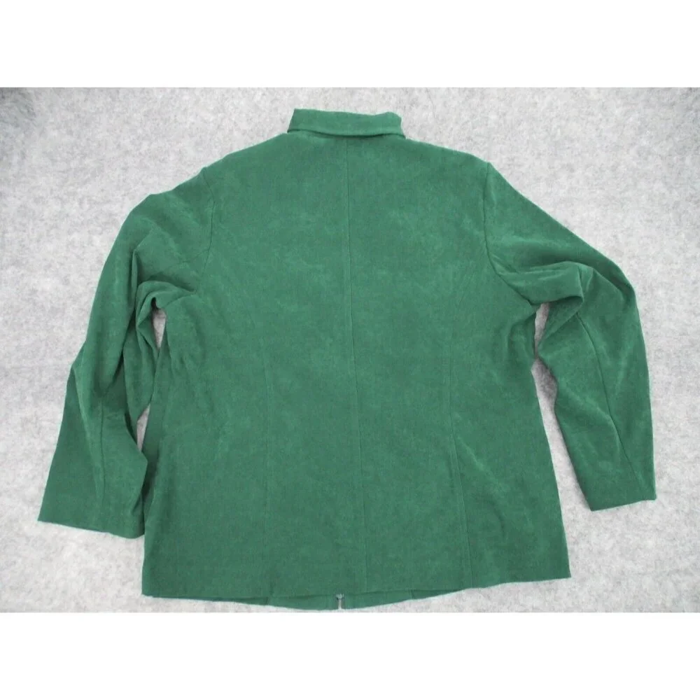 JM Collection Womens Blazer 18W Green Zip Up Long Sleeves Preppy Zip Pockets